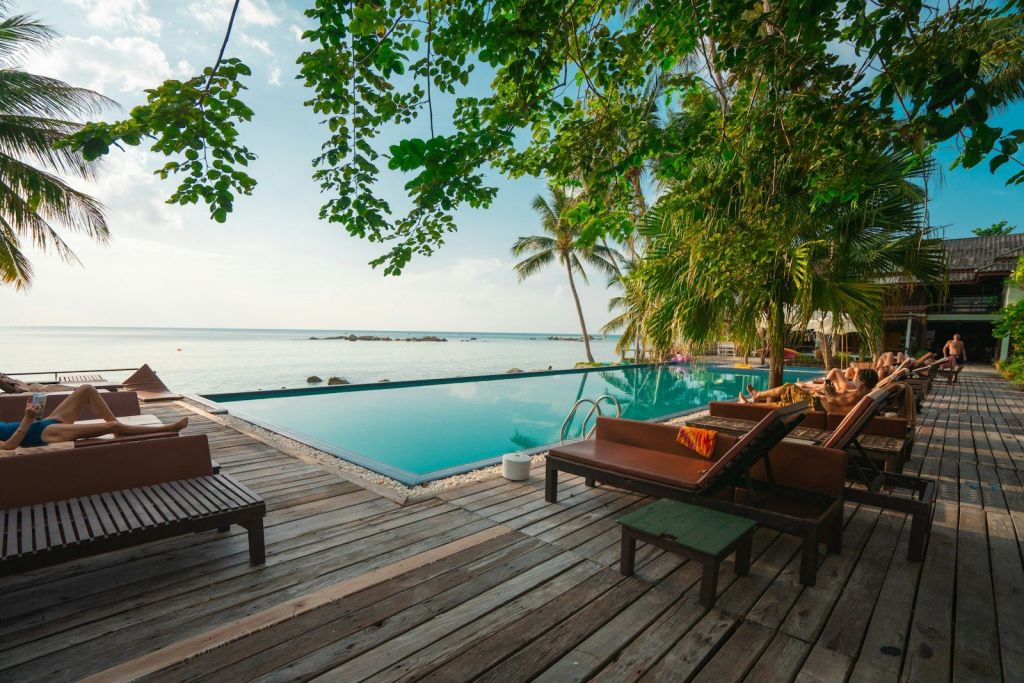 A villa deck overlooking the water